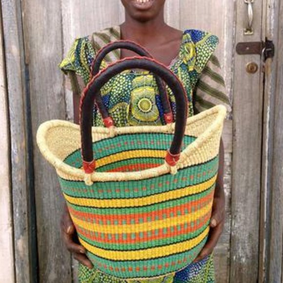African Market Basket Small Wing Shopper Handmade - Picture 2 of 12